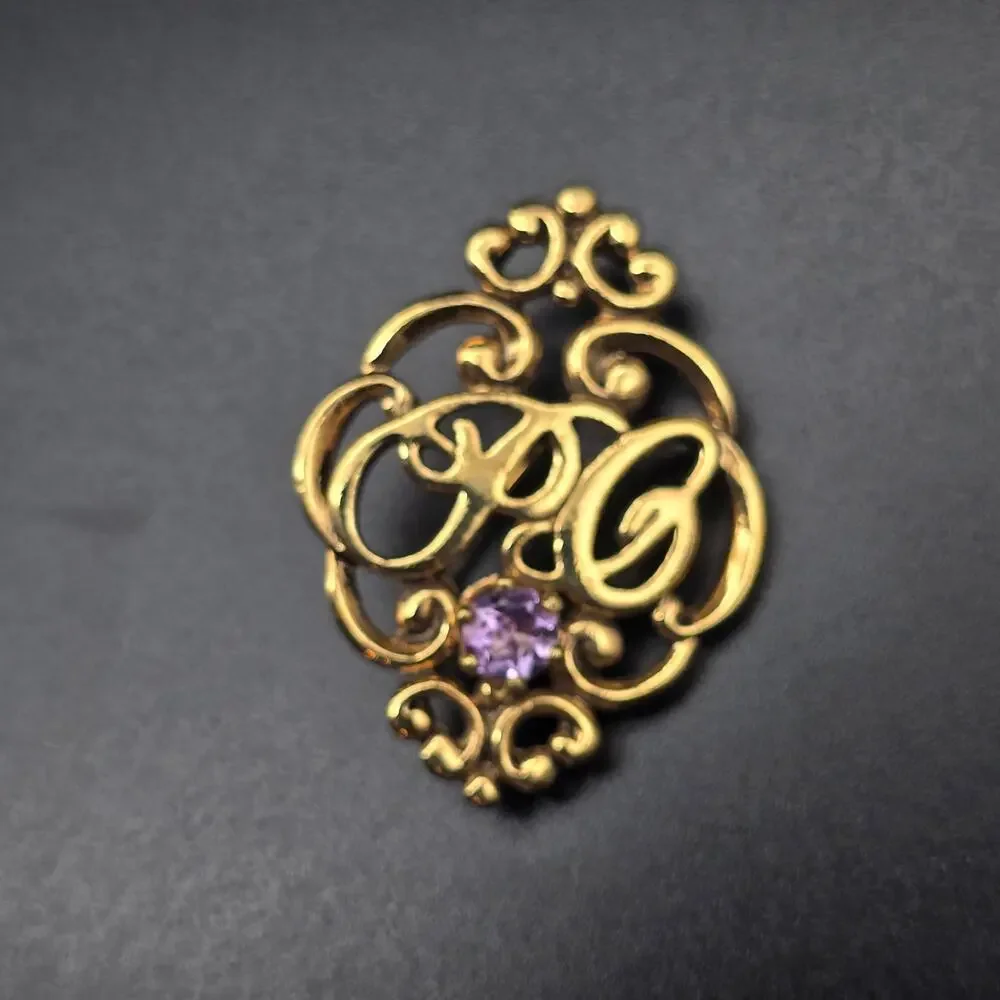 Avon President's Club Gold Tone Brooch Purple Rhinestone Vintage Jewelry
